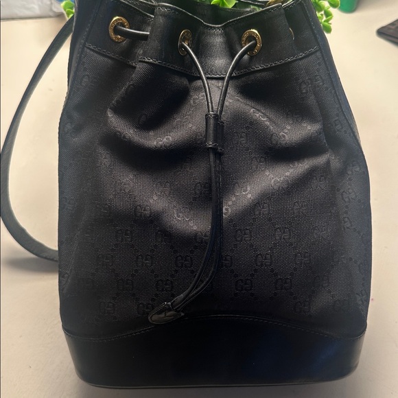 GUCCI Black Monogram GG drawstring bucket adjustable Vintage Authentic 9x12inch - Picture 1 of 10